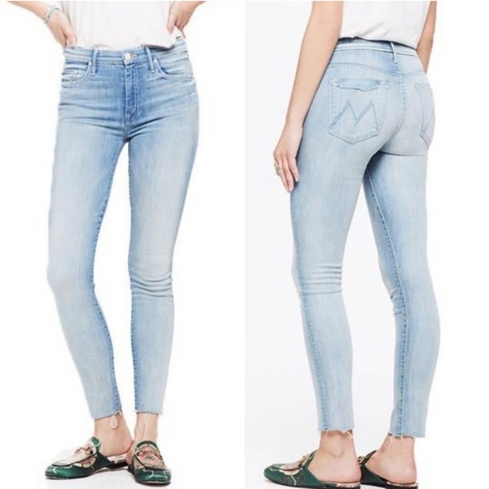 MOTHER high waisted looker skinny jeans ankle fray